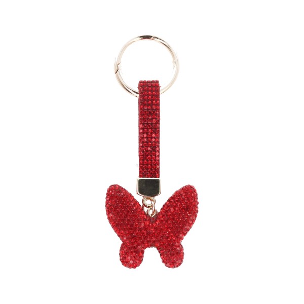 Metal Keychain With Rhinestone And Butterfly Design