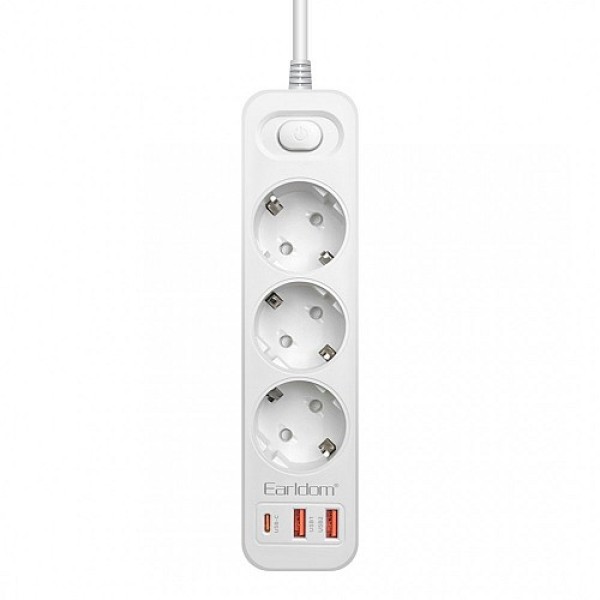 Earldom ES-SC13 3-Slot Power Strip 2xUSB-A & 1xUSB-C 3000W