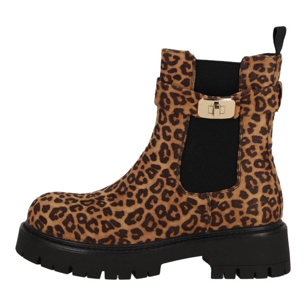 Plato Women's Ankle Boots with Elastic and Zipper -Animal Print