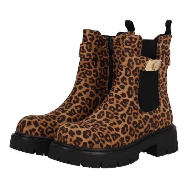 Plato Women's Ankle Boots with Elastic and Zipper -Animal Print Plato Women's Ankle Boots with Elastic and Zipper -Animal Print