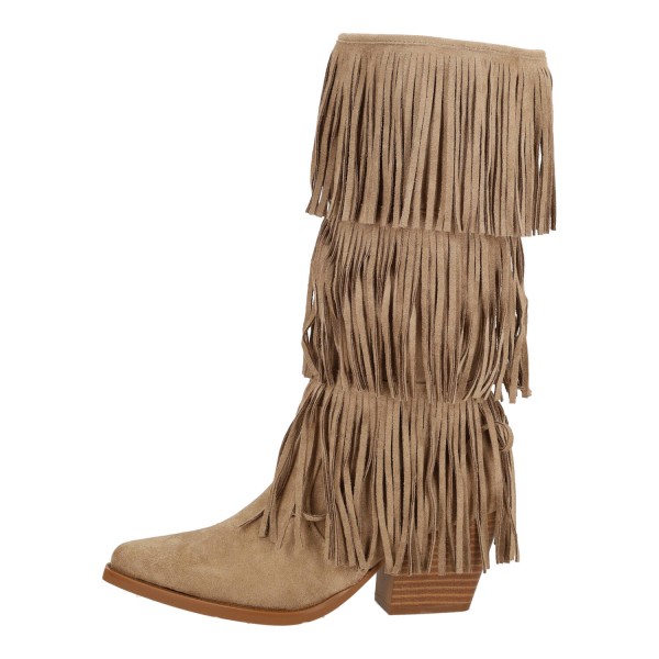 Ideal Shoes Γυναικείες Μπότες Suede με Κρόσια και Χοντρό Τακούνι