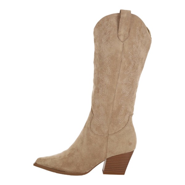 Ideal Shoes Γυναικείες Μπότες Κεντημένες Cowboy Suede με Χοντρό Τακούνι