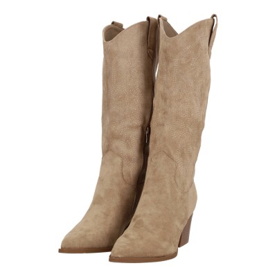 Ideal Shoes Γυναικείες Μπότες Κεντημένες Cowboy Suede με Χοντρό Τακούνι