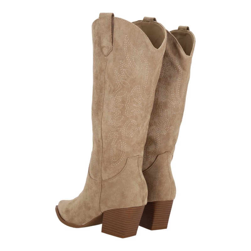 Ideal Shoes Γυναικείες Μπότες Κεντημένες Cowboy Suede με Χοντρό Τακούνι Ideal Shoes Γυναικείες Μπότες Κεντημένες Cowboy Suede με Χοντρό Τακούνι