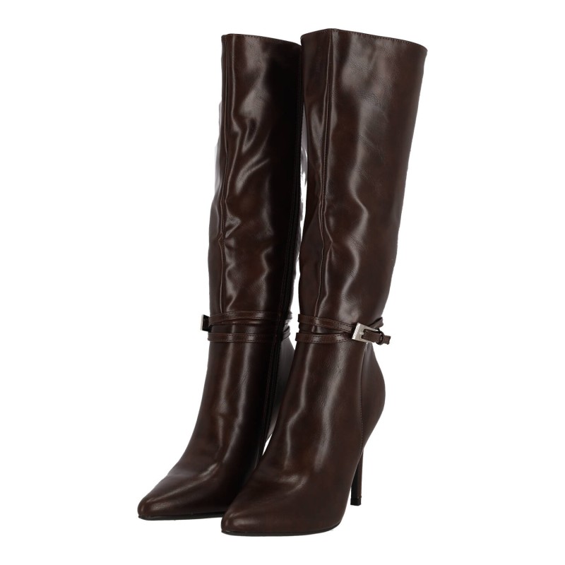 Ideal Shoes Γυναικείες Ψηλές Μπότες Δερματίνη με Λεπτό Τακούνι