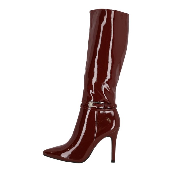 Ideal Shoes Γυναικεία Ψηλή Μπότα Λουστρίνι με Λεπτό Τακούνι