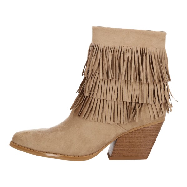 Super Moda Women's Low Suede Ankle Boots with Fringes and Thick Short Heel Super Moda Women's Low Suede Ankle Boots with Fringes and Thick Short Heel