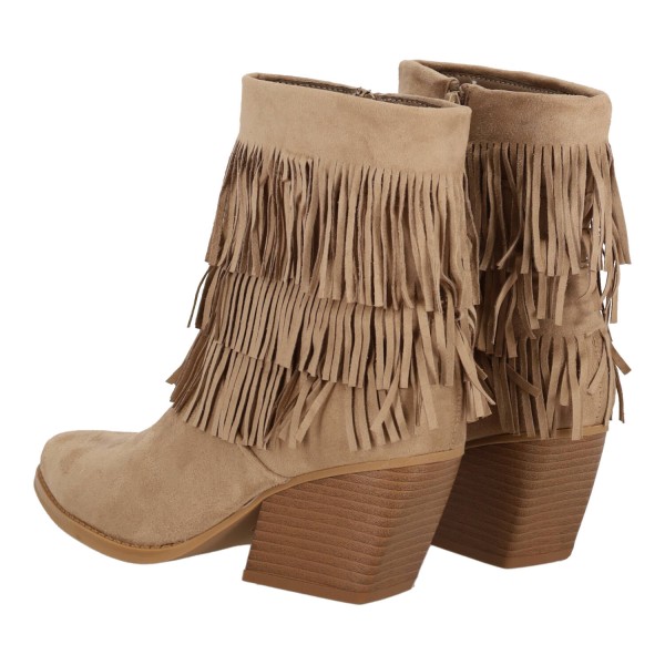 Super Moda Women's Low Suede Ankle Boots with Fringes and Thick Short Heel Super Moda Women's Low Suede Ankle Boots with Fringes and Thick Short Heel