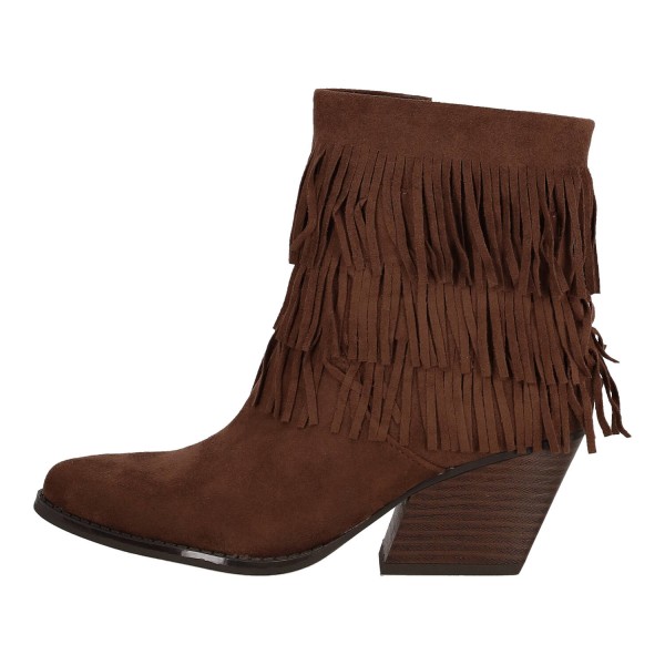Super Moda Women's Low Suede Ankle Boots with Fringes and Thick Short Heel
