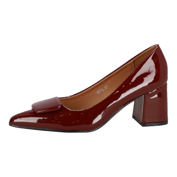 Sweet Shoes Γυναικεία Μυτερή Γόβα Λουστρίνι με Κοντό Χοντρό Τακούνι