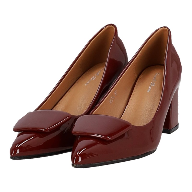 Sweet Shoes Γυναικεία Μυτερή Γόβα Λουστρίνι με Κοντό Χοντρό Τακούνι