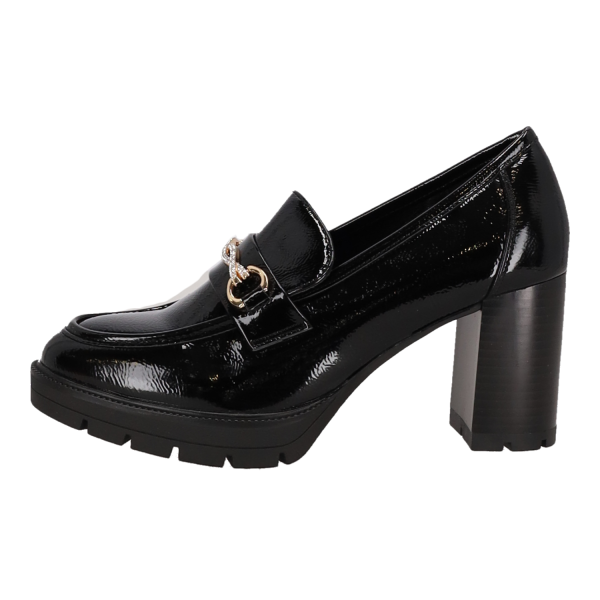 Wellspring Women's Patent Leather Pumps with High Chunky Heels and Rhinestone Detail