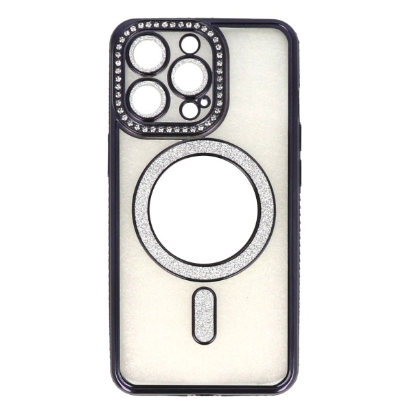 Back Cover Θήκη Σιλικόνης Με Τζαμάκι Κάμερας, Magsafe, Στρασάκια Και Γκλίτερ (Iphone 15 Pro)
