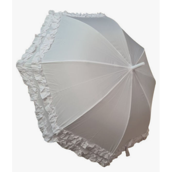 Automatic Walking Stick Bridal Rain Umbrella with Double Row of Ruffles