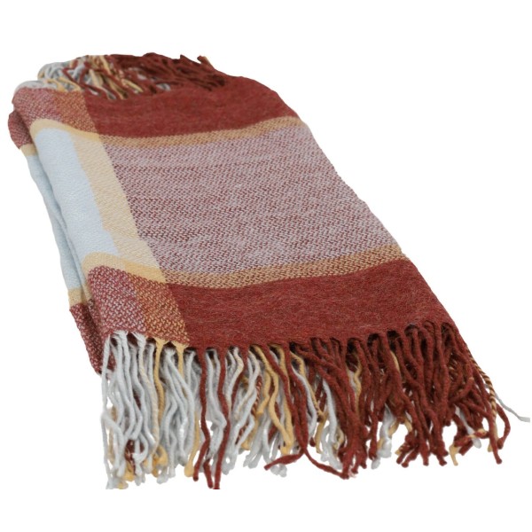 ΟΕΜ Γυναικείο Πλεκτό Περιλαίμιο με Κρόσια και Καρό Σχέδιο