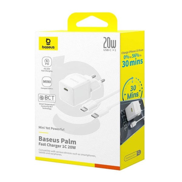 Baseus Palm Φορτιστής με Θύρα USB-C και Καλώδιο USB-C σε USB-C 20W Αξεσουάρ Κινητών/Tablet