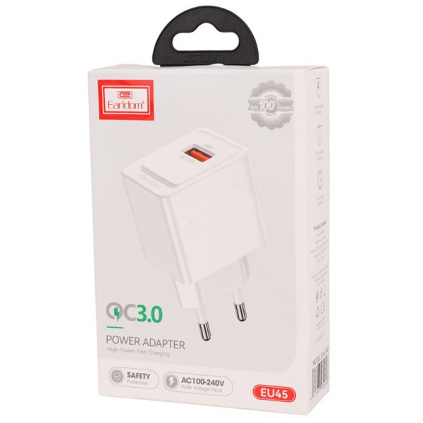 Earldom ES-EU45 Σετ φορτιστής 18w Με θύρα USB και καλώδιο USB σε USB-C Αξεσουάρ Κινητών/Tablet