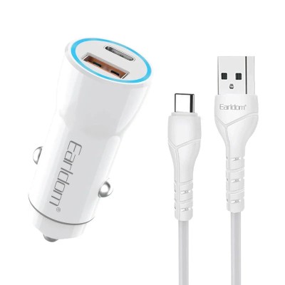 Earldom ES-CC12 Σετ Φόρτισης Αυτοκινήτου Με Θύρες 1xUSB-C & 1xUSB και Καλώδιο USB σε USB-C