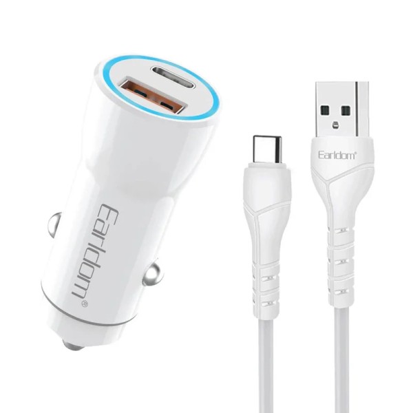 Earldom ES-CC12 Σετ Φόρτισης Αυτοκινήτου Με Θύρες 1xUSB-C & 1xUSB και Καλώδιο USB σε USB-C