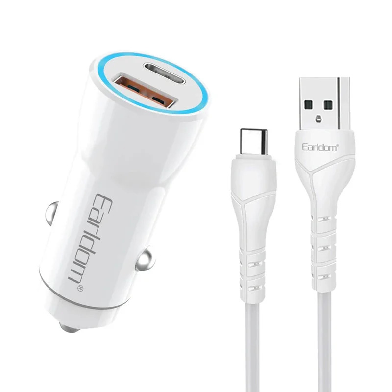 Earldom ES-CC12 Σετ Φόρτισης Αυτοκινήτου Με Θύρες 1xUSB-C & 1xUSB και Καλώδιο USB σε USB-C