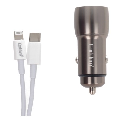 Earldom ES-CC15 Σετ Φόρτισης Αυτοκινήτου Με 2 Θύρες USB-C και Καλώδιο USB-C σε Lightning
