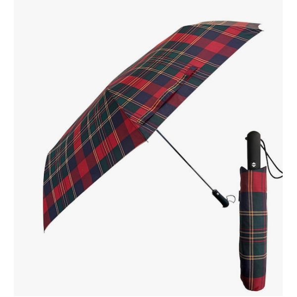 Blue Drops Αντιανεμική Αυτόματη Ομπρέλα Βροχής Σπαστή Καρό