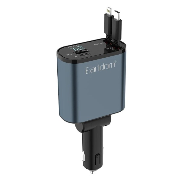 Earldom ES-CC38 Σετ Φορτιστής Αυτοκινήτου Με Ανασυρόμενο Μηχανισμό 4 σε 1 Αξεσουάρ Κινητών/Tablet
