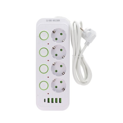 Power Socket QL - 1088U 2500W Πολύμπριζο 4 Θέσεων με 4 Θύρες USB-A και 1 Θύρα USB-C