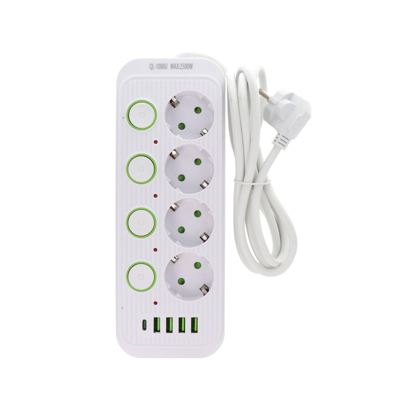 Power Socket QL - 1088U 2500W Πολύμπριζο 4 Θέσεων με 4 Θύρες USB-A και 1 Θύρα USB-C Power Socket QL - 1088U 2500W Πολύμπριζο 4 Θέσεων με 4 Θύρες USB-A και 1 Θύρα USB-C
