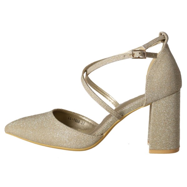 Plato Γυναικεία Γόβα με Glitter & Χοντρό Τακούνι Γυναικεία παπούτσια