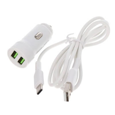 Earldom ES-CC23 Σετ Φορτιστής Αυτοκινήτου Με 2 Θύρες USB-C & Καλώδιο Type-C