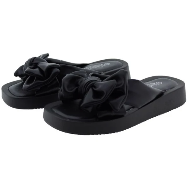 La Bottine/ Souriante Γυναικεία Παντόφλα Flatforms Με Φιόγκο Δερματίνη