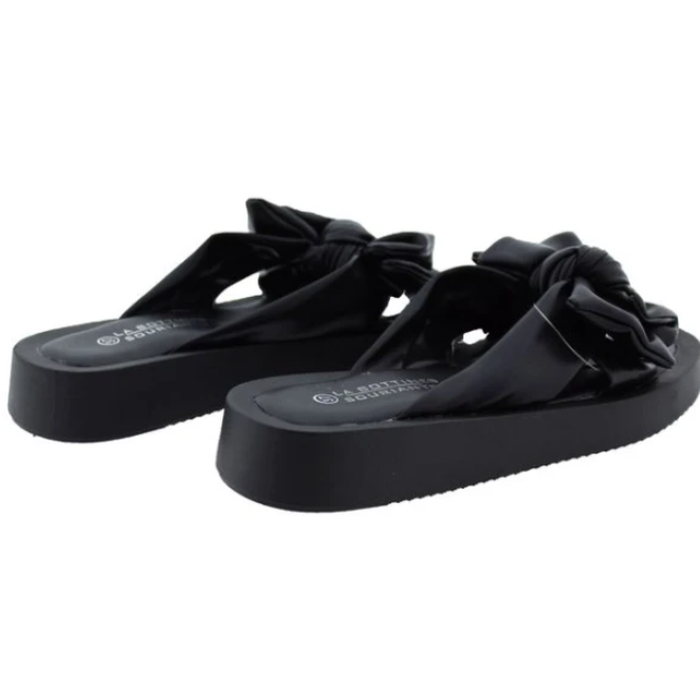 La Bottine/ Souriante Γυναικεία Παντόφλα Flatforms Με Φιόγκο Δερματίνη