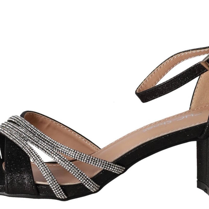 CHC SHOES Γυναικείο Πέδιλο με Τετράγωνο Τακούνι και Λεπτομέρεια Στρας