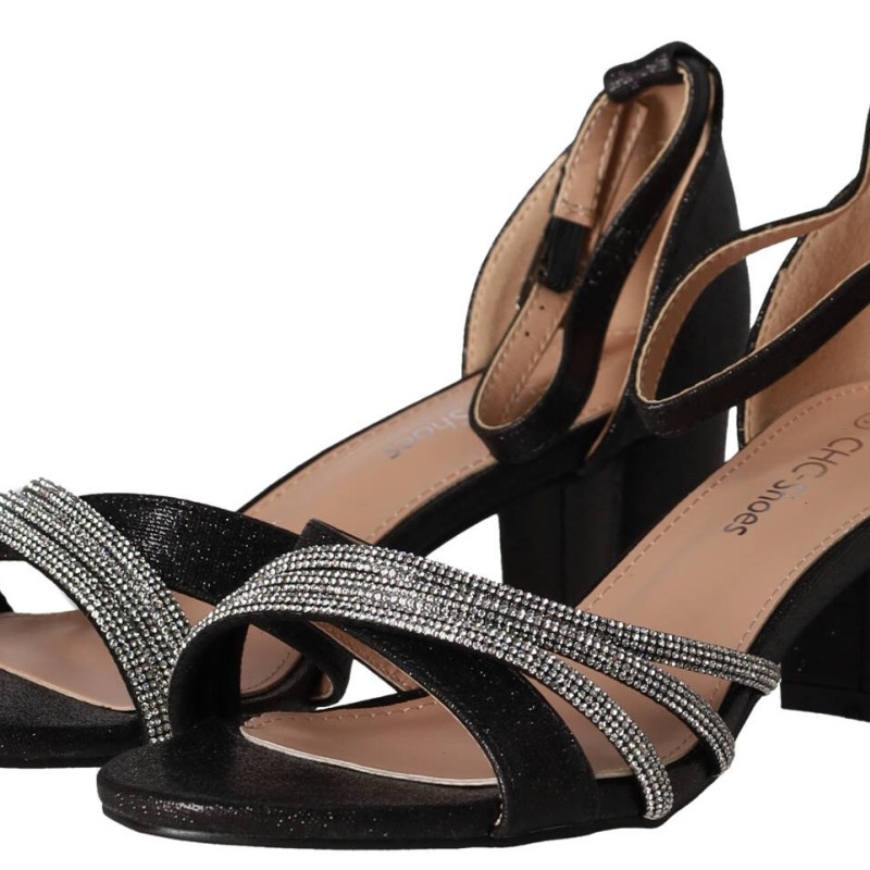 CHC SHOES Γυναικείο Πέδιλο με Τετράγωνο Τακούνι και Λεπτομέρεια Στρας
