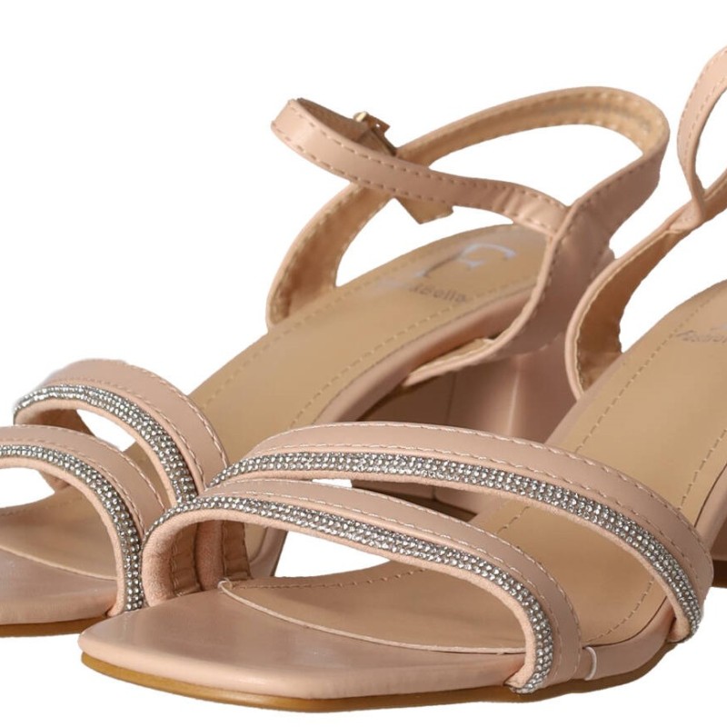 Fashion Bella Γυναικείο Πέδιλο με Κοντό Χοντρό Τακούνι & Στρας