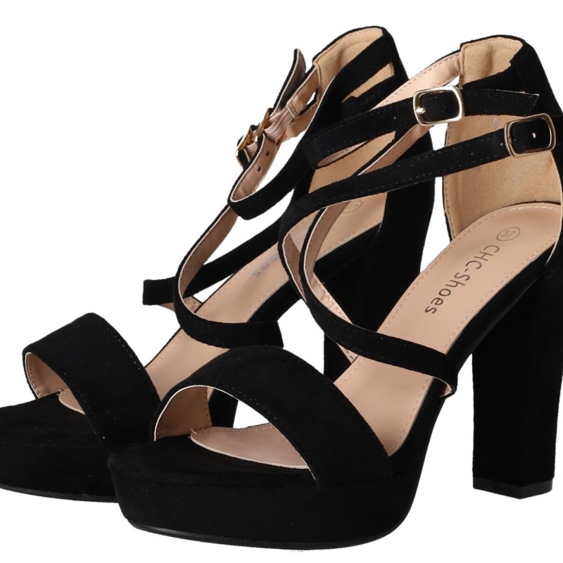 CHC SHOES Γυναικείο Πέδιλο Σουέτ με Χοντρό Τακούνι και Φιάπα
