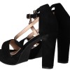 CHC SHOES Γυναικείο Πέδιλο Σουέτ με Χοντρό Τακούνι και Φιάπα