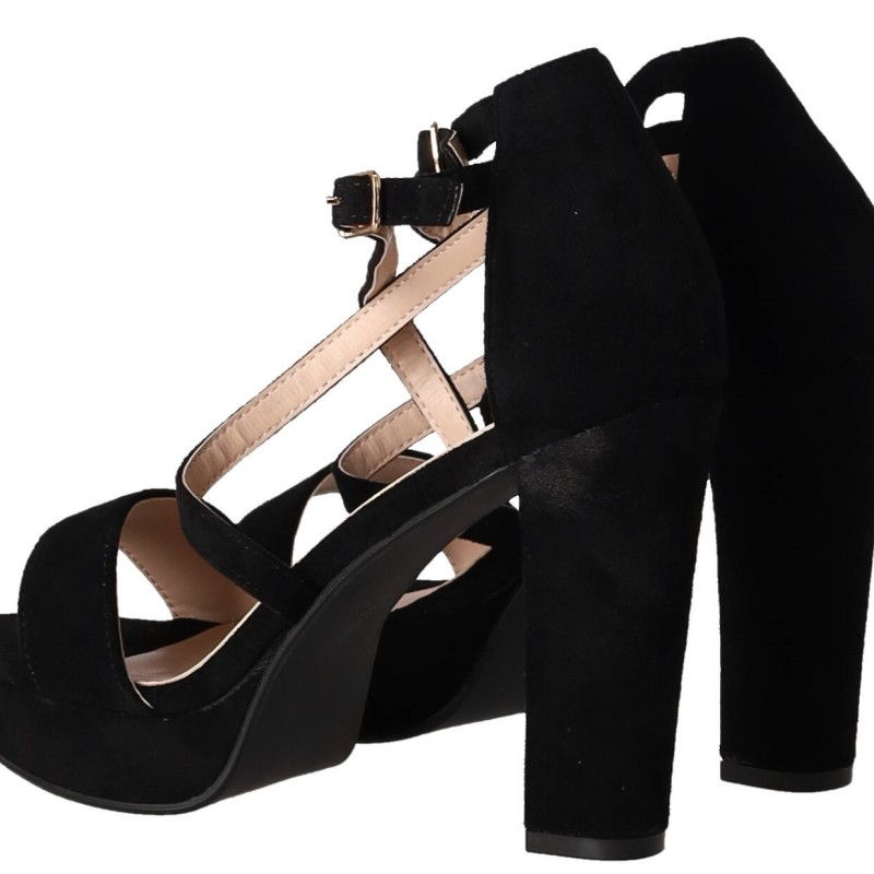 CHC SHOES Γυναικείο Πέδιλο Σουέτ με Χοντρό Τακούνι και Φιάπα