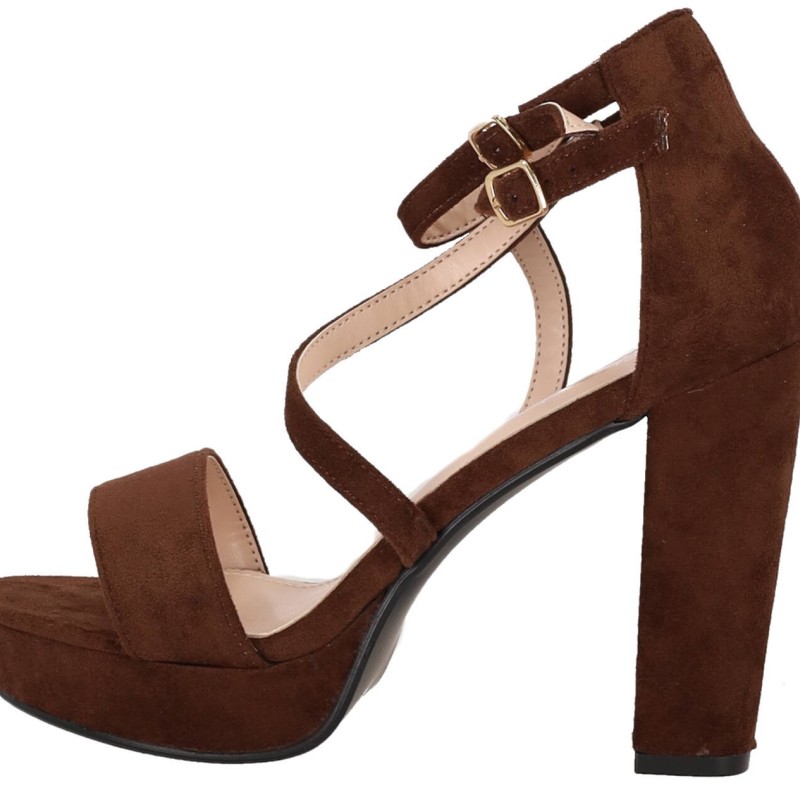 CHC SHOES Γυναικείο Πέδιλο Σουέτ με Χοντρό Τακούνι και Φιάπα