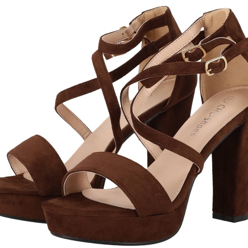 CHC SHOES Γυναικείο Πέδιλο Σουέτ με Χοντρό Τακούνι και Φιάπα