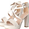 CHC SHOES Γυναικείο Πέδιλο από Δερματίνη  με Χοντρό Τακούνι και Φιάπα
