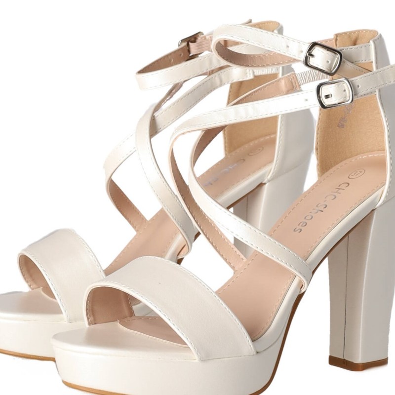 CHC SHOES Γυναικείο Πέδιλο από Δερματίνη  με Χοντρό Τακούνι και Φιάπα