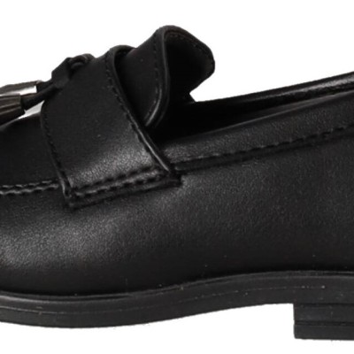 Rakeplus Μπεμπέ Μοκασίνι Loafer σε Μαύρο Δερματίνη με Φούντες