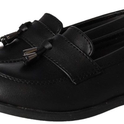 Rakeplus Μπεμπέ Μοκασίνι Loafer σε Μαύρο Δερματίνη με Φούντες