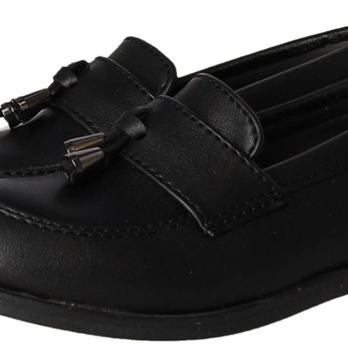 Rakeplus Μπεμπέ Μοκασίνι Loafer σε Μαύρο Δερματίνη με Φούντες