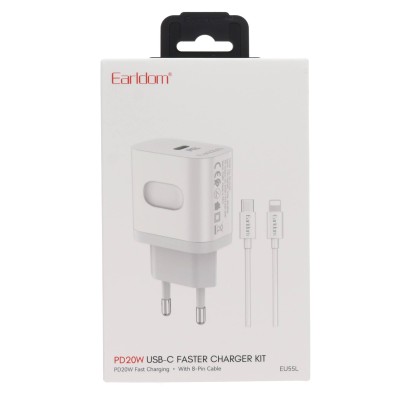 Earldom ES-EU55L Φορτιστής Με Θύρα USB-C Και Καλώδιο Lightning 20W