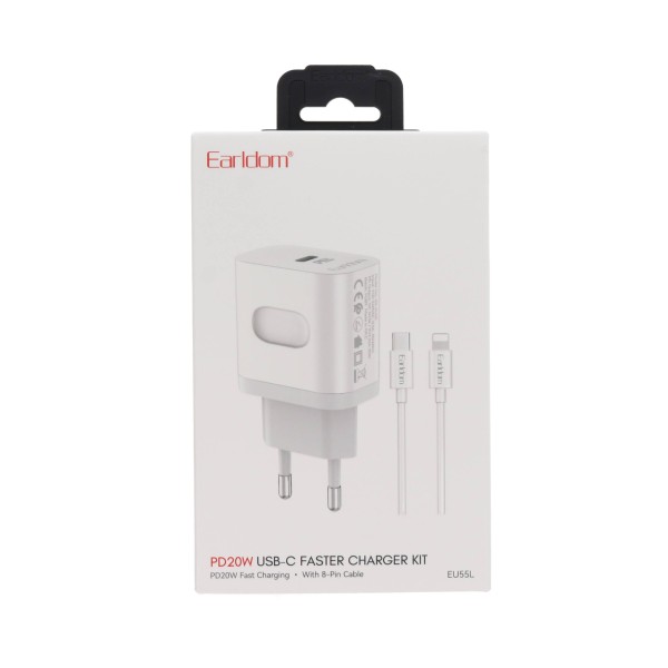 Earldom ES-EU55L Φορτιστής Με Θύρα USB-C Και Καλώδιο Lightning 20W