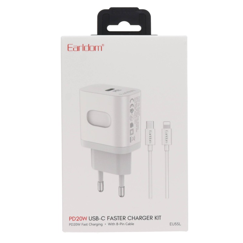 Earldom ES-EU55L Φορτιστής Με Θύρα USB-C Και Καλώδιο Lightning 20W