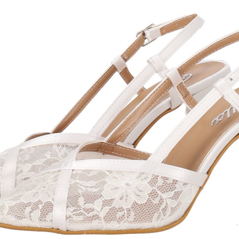Bella Νυφική Γόβα Slingback από Δαντέλα με Floral Μοτίβα